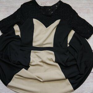 Black and tan dress with lace.